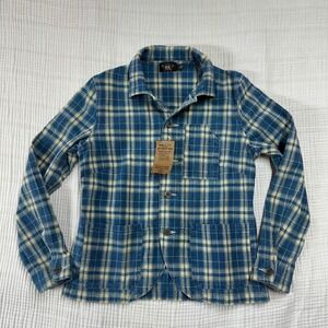 RRL Ralph Lauren Indigo Cotton Linen Plaid Shirt Jacket-WOMEN-Size 3